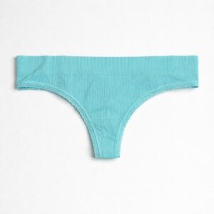 No Boundaries Womens Aqua Ribbed Thong with Lace Trim O6